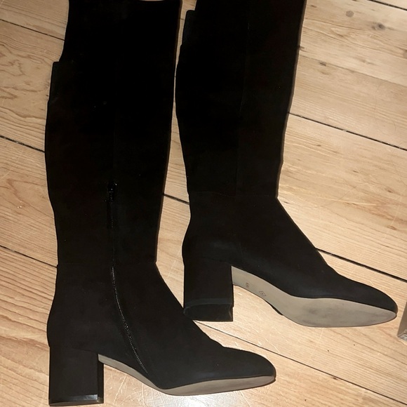 HALOGEN Black Suede Leather Over The Knee Block Heel Boots 6.5 M - Picture 1 of 8